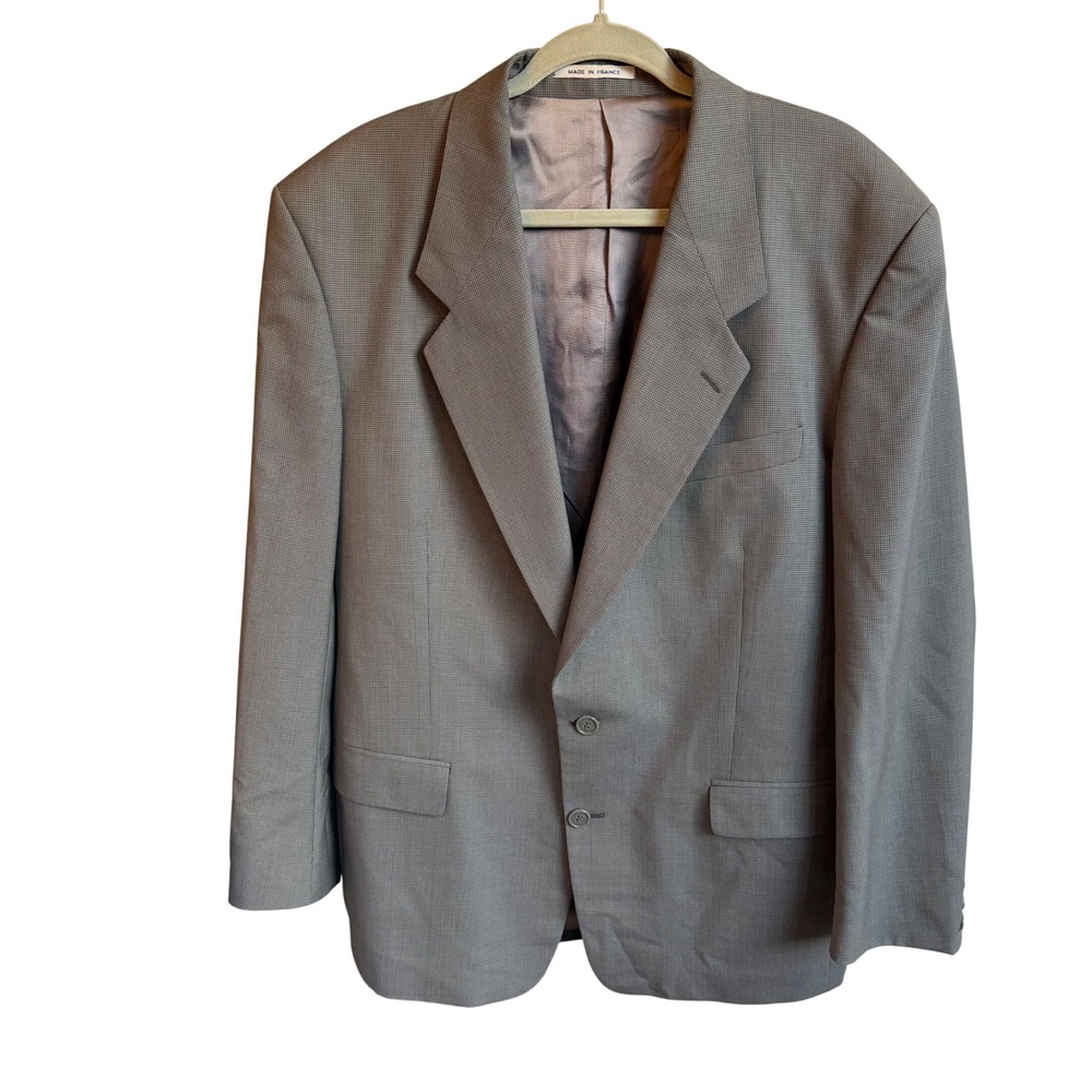 YSL Wool Blazer Made in France Gray Houndstooth Tailored Suit Jacket Vintage 90s